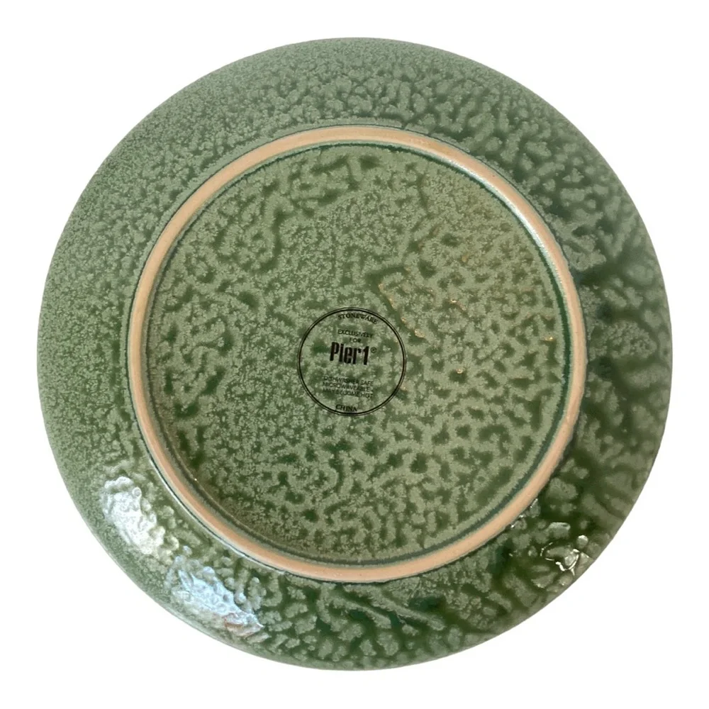 Pier 1 Essentials Stoneware Plate Rippled Green Single Heavy Dinner Plate
